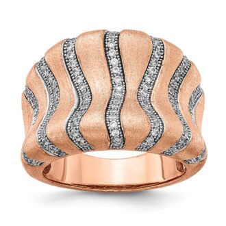 Sterling Silver Rhodium-plated & Rose-tone Brushed CZ Ring